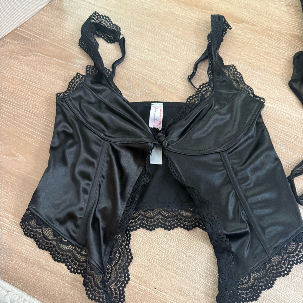 Urban Outfitters Black Satin Lace Chemise